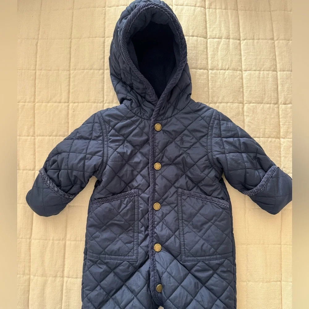 Ralph Lauren Hooded Barn Bunting Baby Quilted Snow Suit Navy 3 month